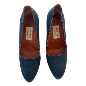 Lanvin blue denim wood heels size 38